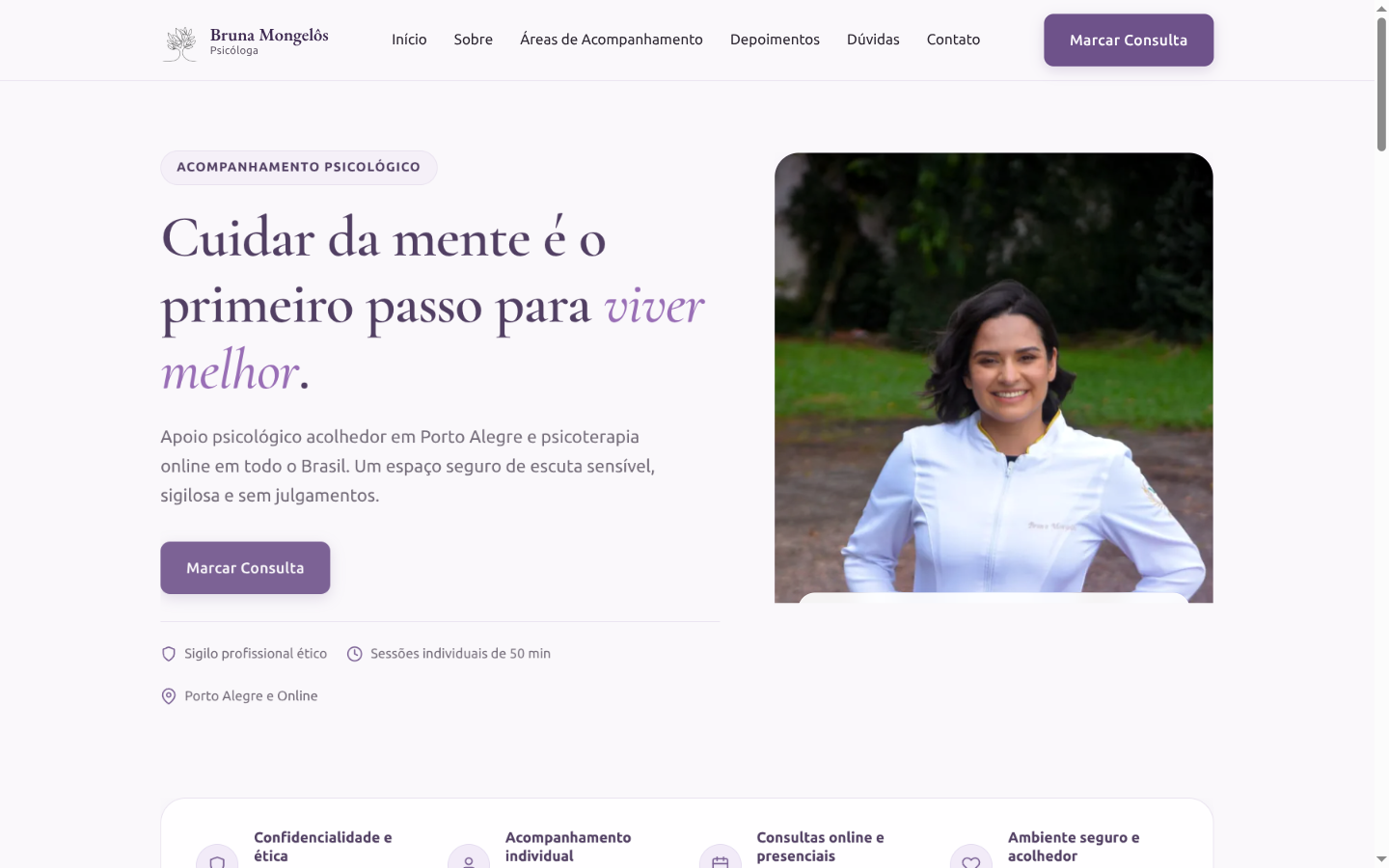 Print do site da psicóloga Bruna Mongelôs