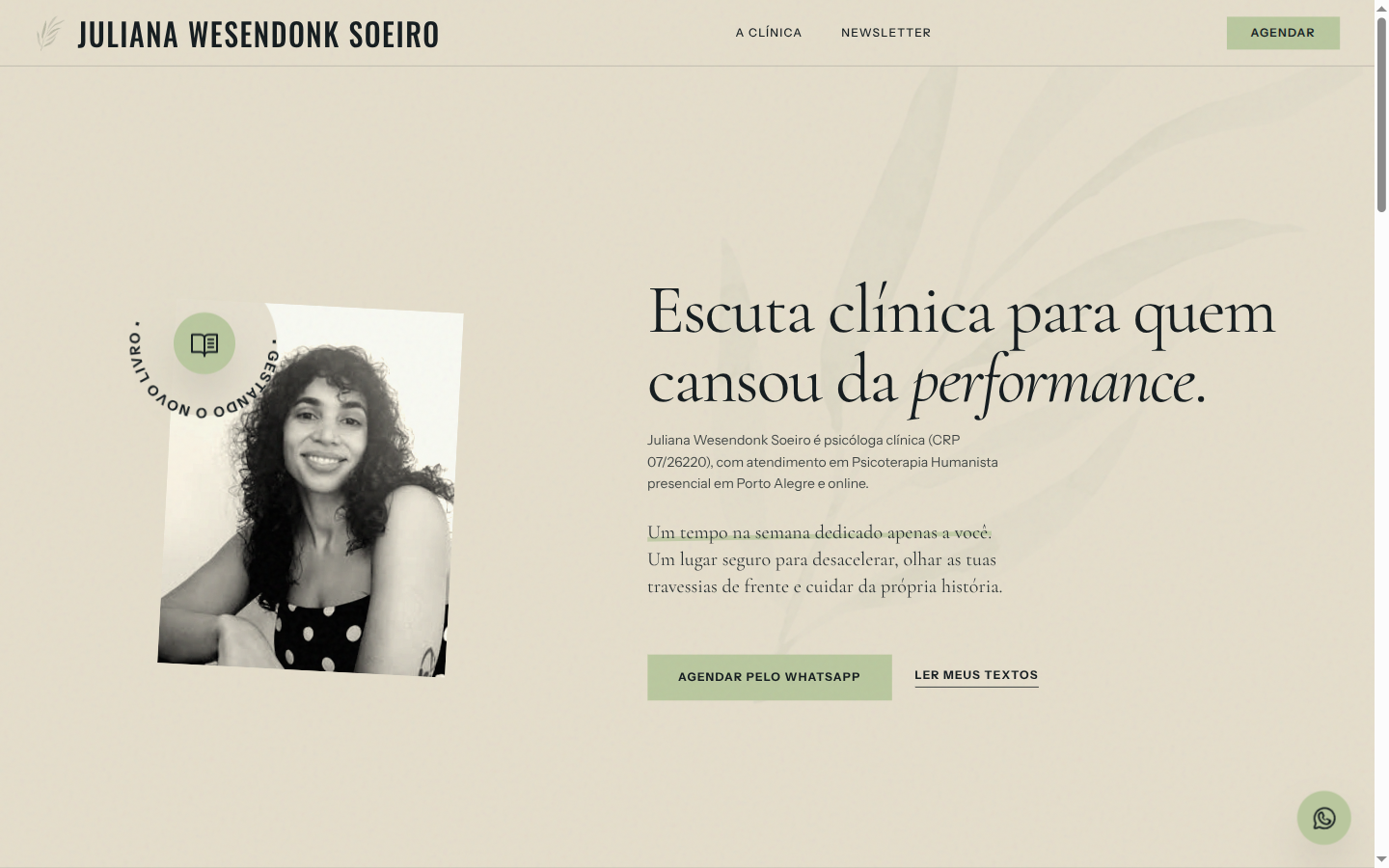 Print do site da psicóloga Juliana Soeiro